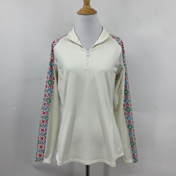 RLX Ralph Lauren Top Womens M Medium Ivory Floral Raglan Sleeve Quarter Zip Golf - Picture 2 of 14